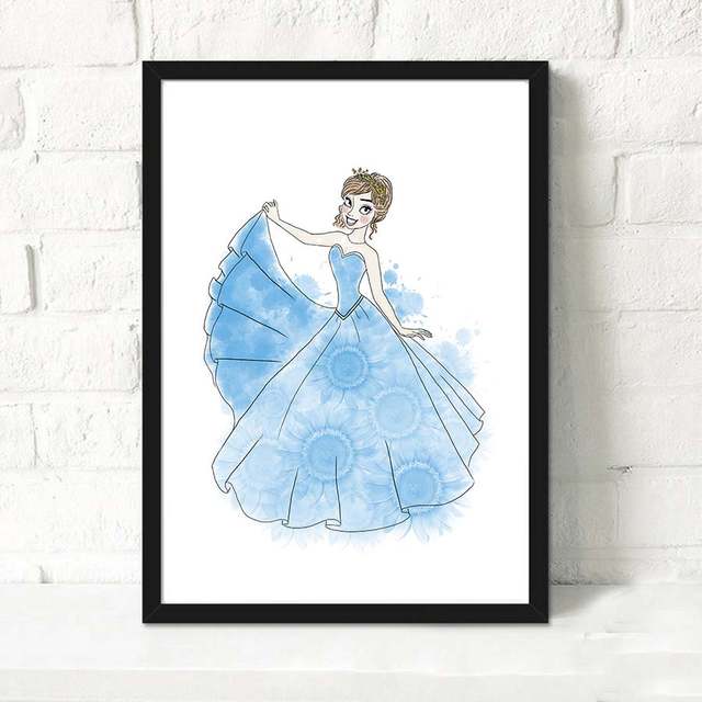 640x640 Online Shop Cartoon Figure Watercolour Bule Princess Dress Canvas