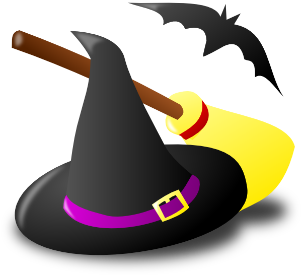 600x546 Witch Hat Broom Bat Clip Art