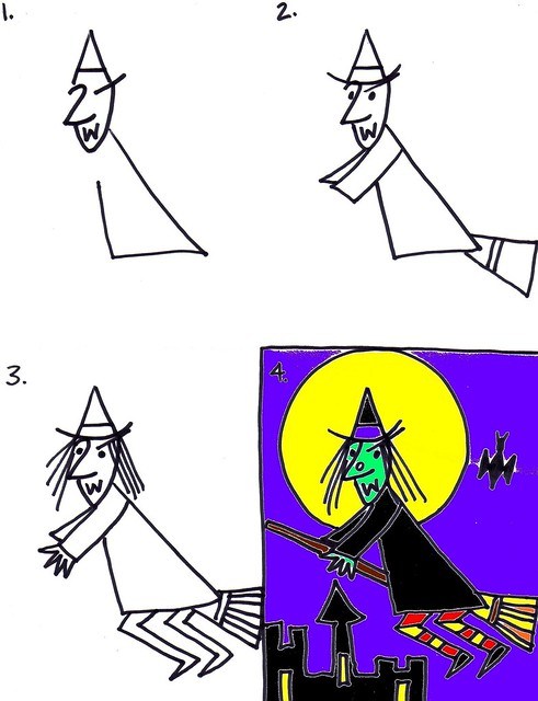 491x640 Drawing A Witch On A Broomstick Art For Kids