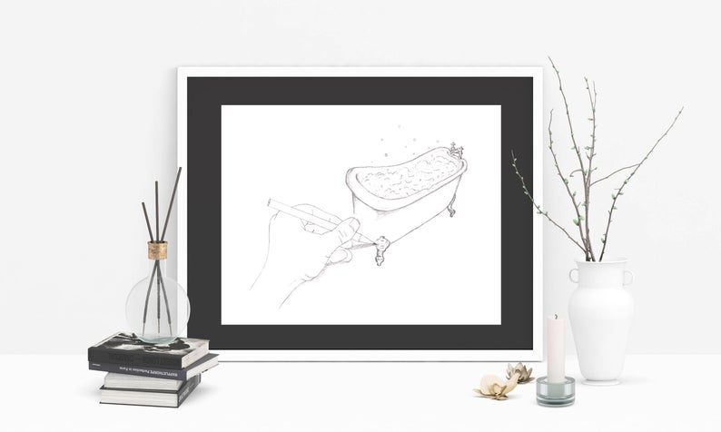 794x476 Drawing A Bath Funny Bathroom Art Bathroom Wall Art Pencil Etsy