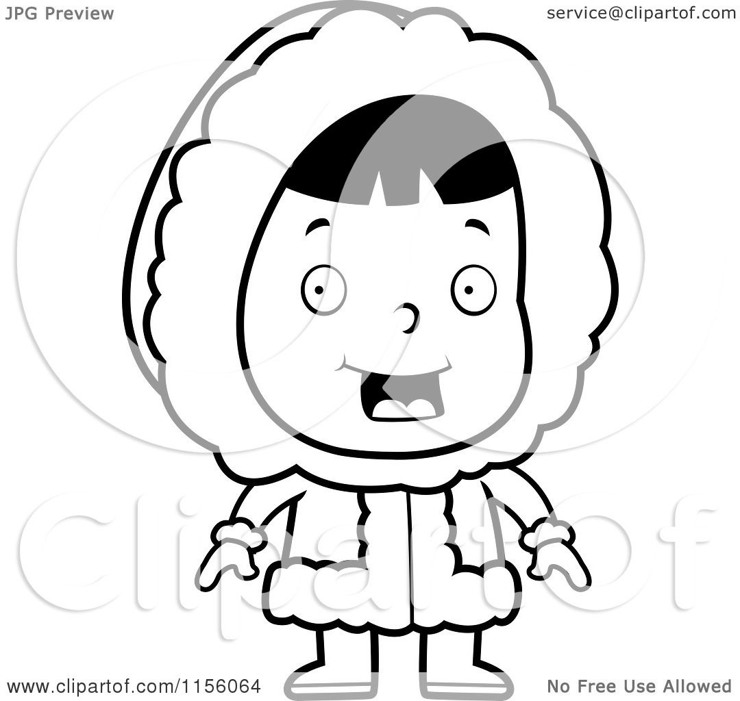 1080x1024 cartoon clipart of a black and white cute eskimo girl character