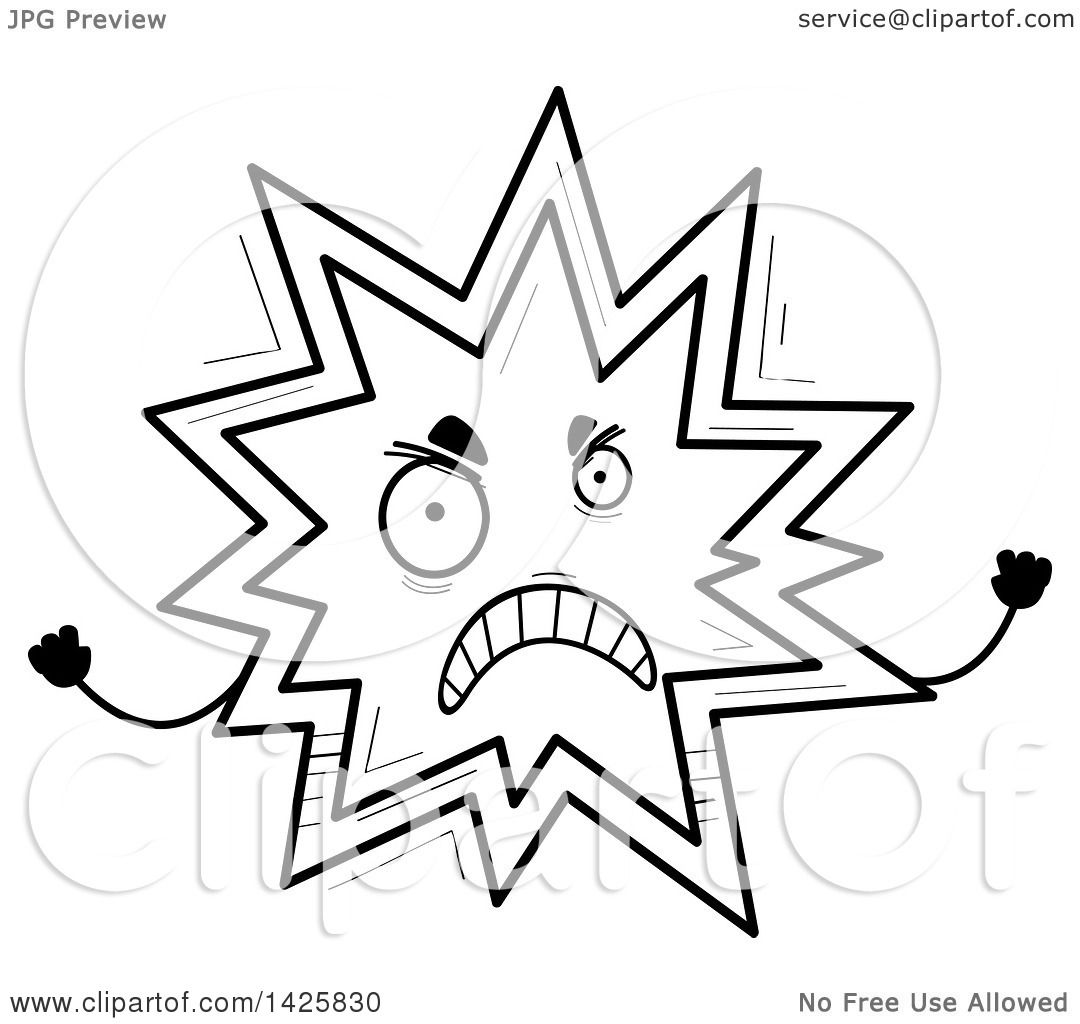 1080x1024 Clipart Of A Cartoon Black And White Doodled Mad Explosion