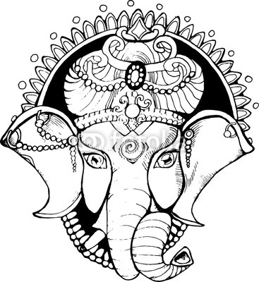 367x400 Illustration Of An Elephant Ganesha, A Hindu God Black And White
