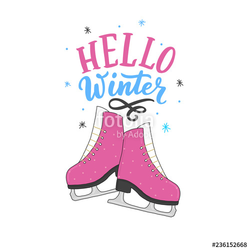 500x500 Hand Drawn Lettering Hello Winter With Skates For Print, Card
