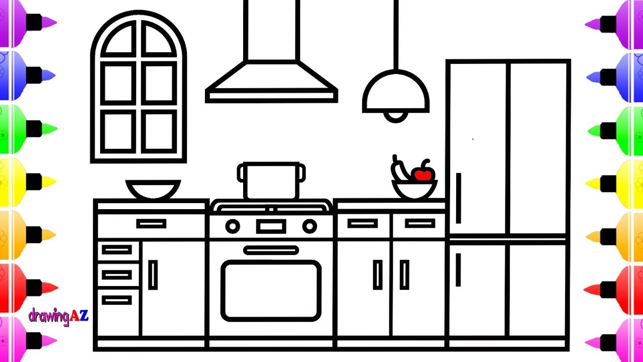 1280x720 How To Draw A Kitchen For Kids Kitchen Drawing And Coloring