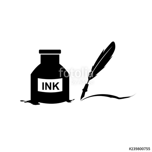 500x500 Feather Pen And Inkwell Drawing Of Ancient Stationery On White