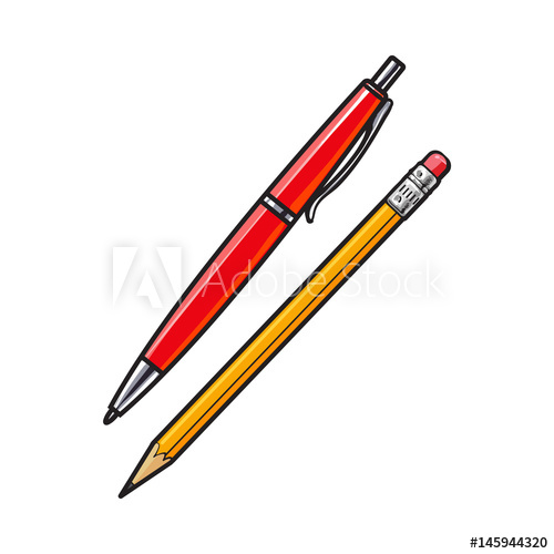 500x500 Simple Hand Drawn Ball Point Pen And Pencil, Office Supplies