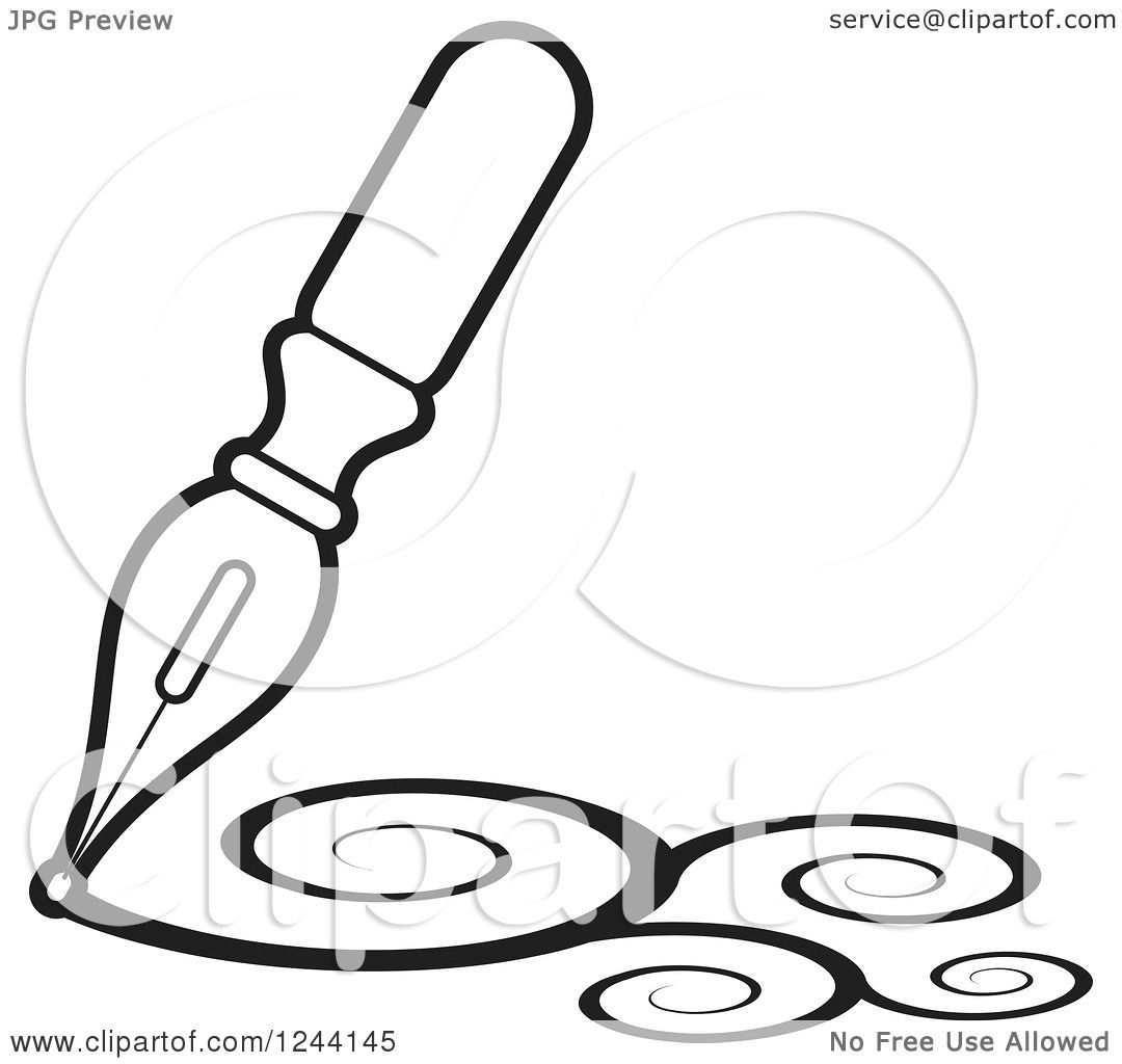 1080x1024 clipart of a vintage black and white fountain pen nib drawing