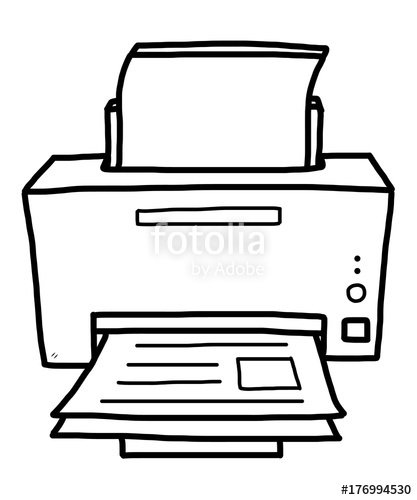 417x500 Printer Cartoon Vector And Illustration, Black And White, Hand