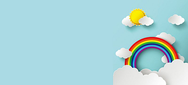 800x363 Rainbow Clouds Background Banner Cartoon Sun Kids Background