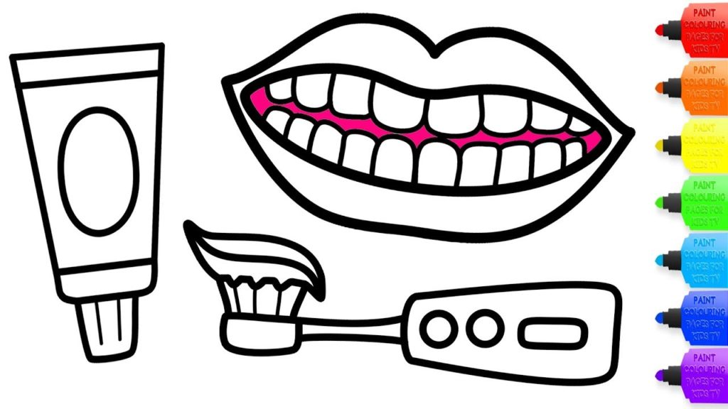 1024x576 How To Draw Teeth, Toothpaste And Electric Toothbrush Coloring