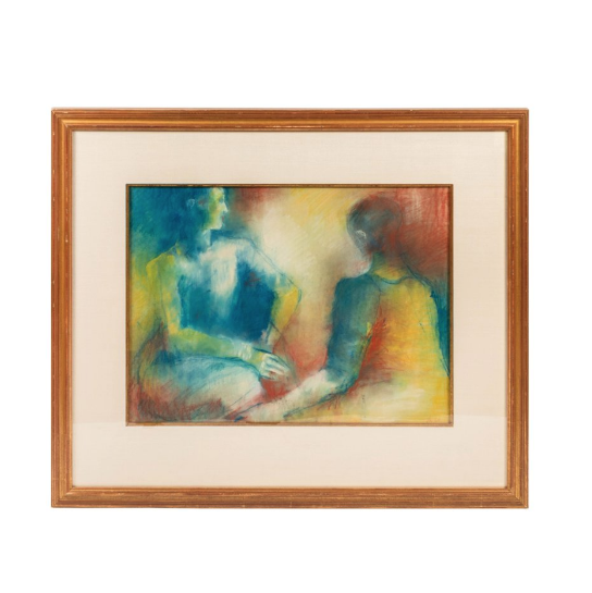 544x545 Original Pastel Drawing Of Figures, Signed