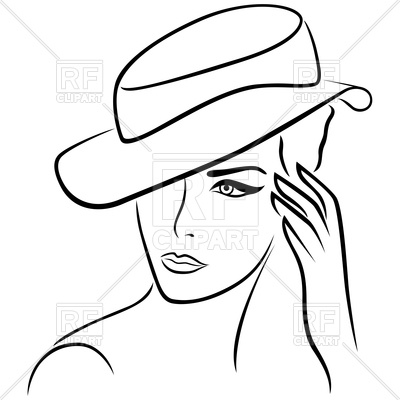 400x400 Elegant Young Girl In Hat, Outline Vector Image Of People