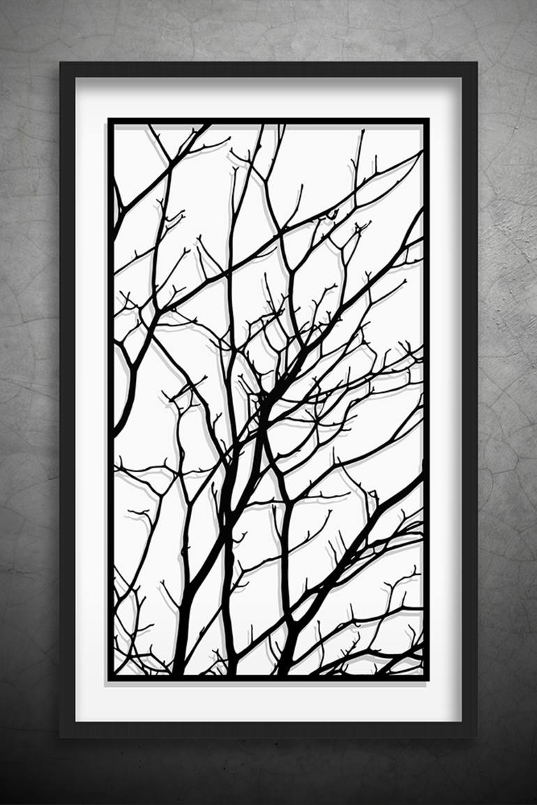 770x1154 Tree Branches Original Paper Cut Art, Black And White Wall Art