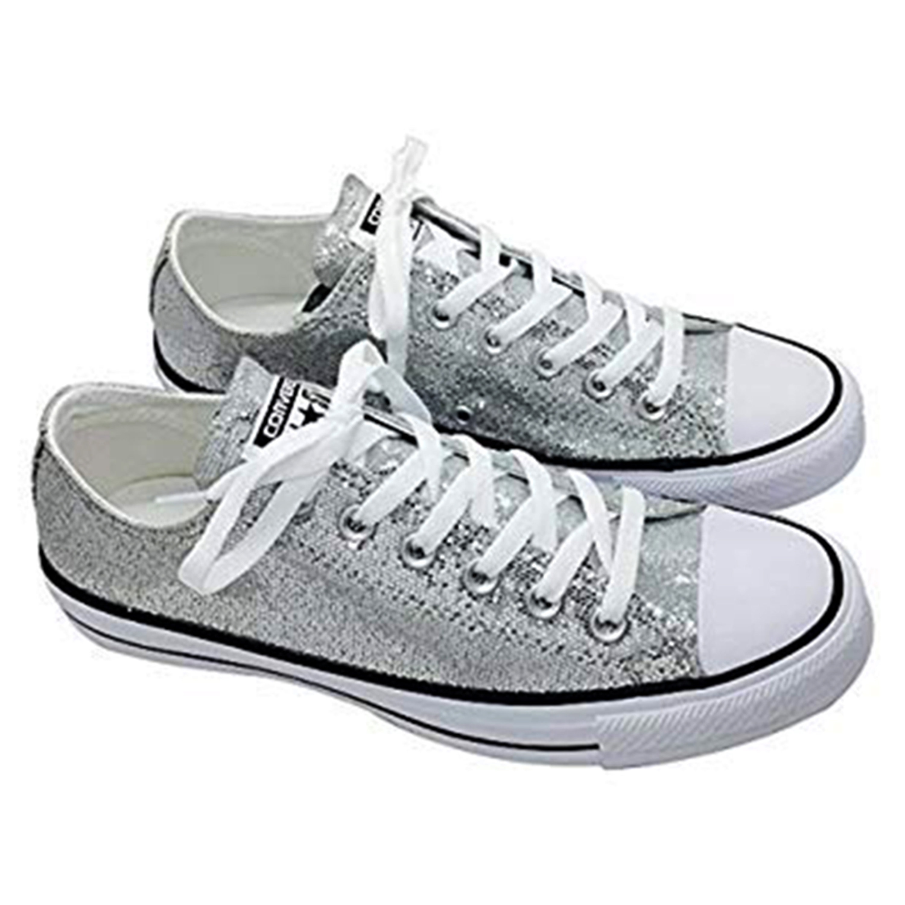 3000x3000 Silver Glitter Custom Made Converse All Stars Wedding Etsy