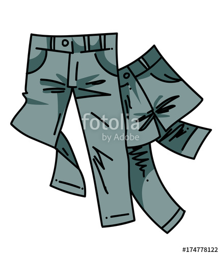 434x500 Pair Of Jeans Cartoon Hand Drawn Image Original Colorful Artwork