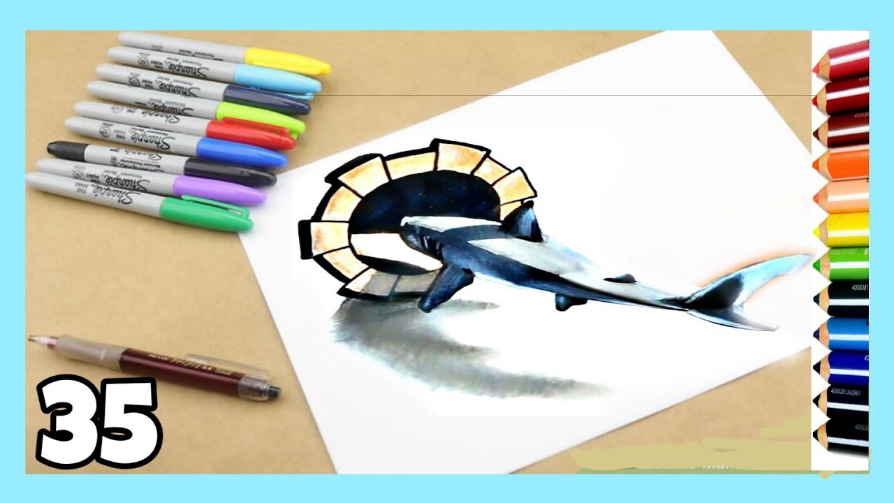 1280x720 How To Draw Shark In The Hole On Paper Step
