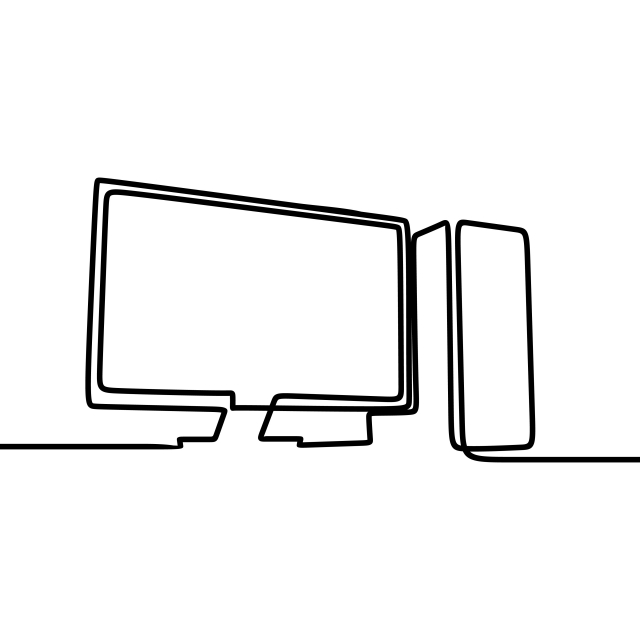 640x640 Computer Single Line Drawing Vector Illustration, Computer