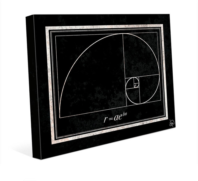 640x586 Fibonacci Spiral Drawing On Black Vintage Wall Art Print