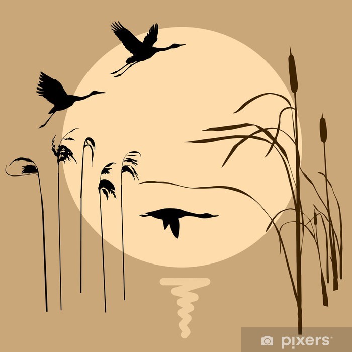 700x700 Drawing Flying Birds On Background Sun Wall Mural We