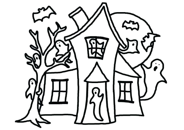 728x515 Free Easy Coloring Pages Printable Haunted House Online Colouring