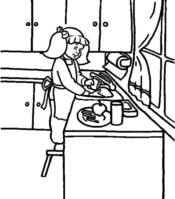 600x680 Online Coloring Washing Dish In The Kitchen Coloring Pages
