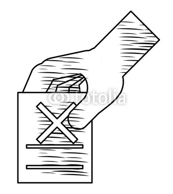358x400 Sketch Of Hand With Votation Paper With Cross Icon Over White