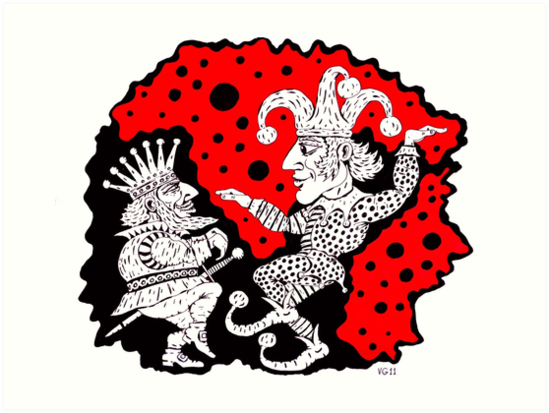 549x413 King And Joker Surreal Black And White And Red Pen Ink Drawing