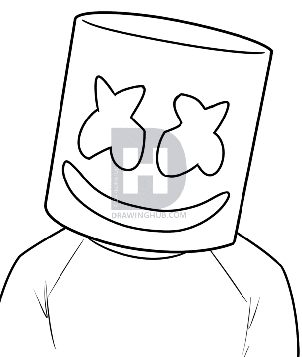 609x720 How To Draw Marshmello, Step