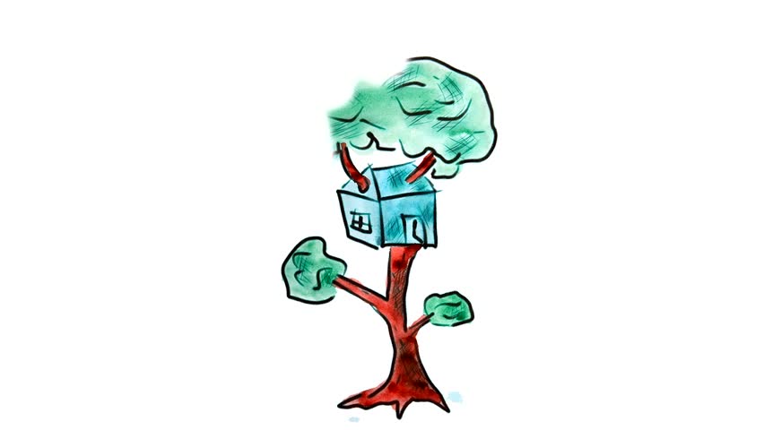 852x480 Drawing A Sketch Of A Tree Hut House Painter