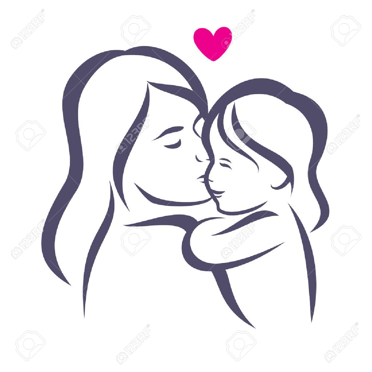 1300x1300 Mother Child Sketch Mother And Daughter Stylized Vector Silhouette