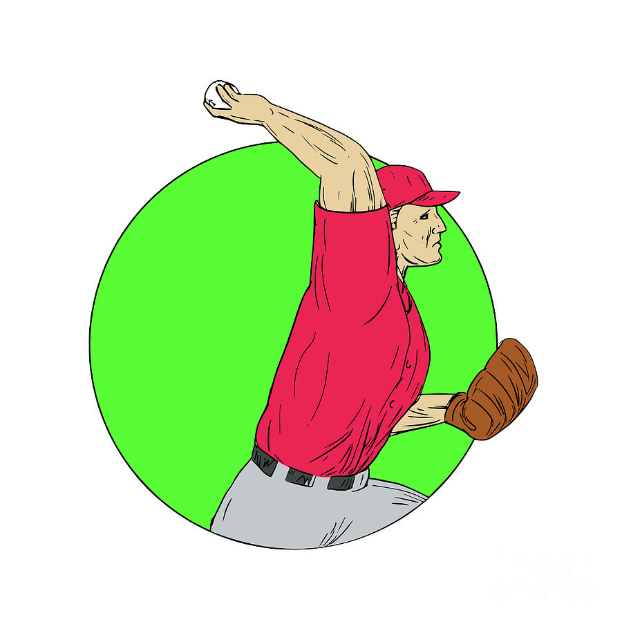 900x900 Baseball Pitcher Throwing Ball Circle Drawing Digital Art