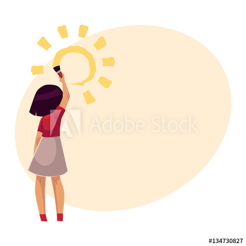 500x500 Full Length Portrait Of Little Girl Standing And Drawing Sun