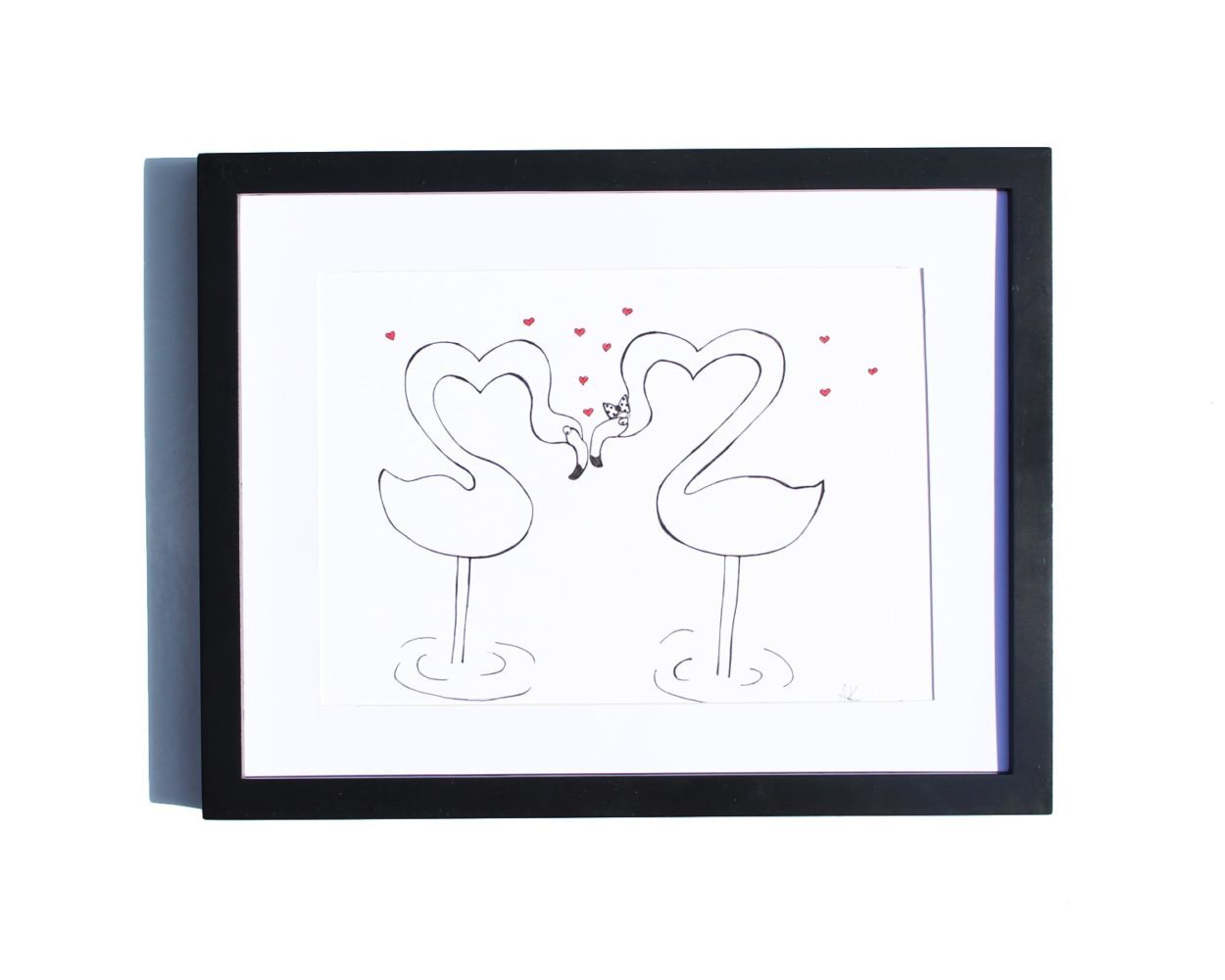 1250x1000 drawing handmade two flamingos in love art and cat