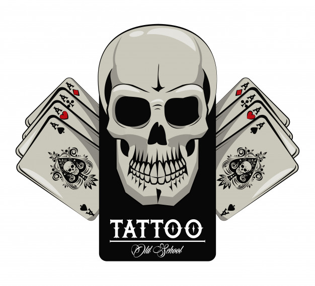 626x570 Old School Tattoo With Poker Cards Drawing Design Vector Premium