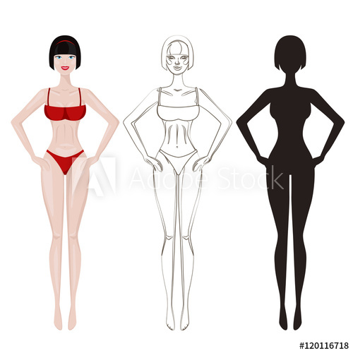 500x500 Beautiful Fit Woman Color And Outlines Silhouettes In Standing