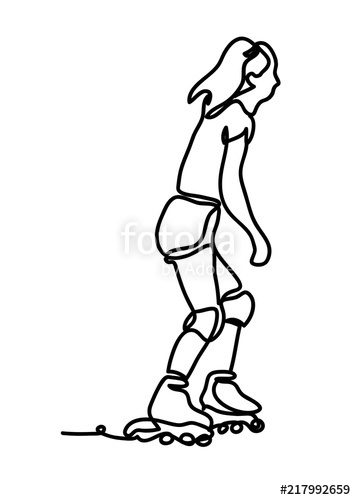 356x500 girl on rollers continuous line drawing isolated on the white