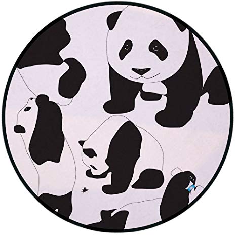 466x466 Printing Round Rug, Zoo, Drawing Of Baby Pandas Milk