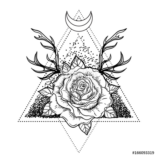 500x500 All Seeing Eye Symbol Over Rose Flower And Deer Antlers Sacred