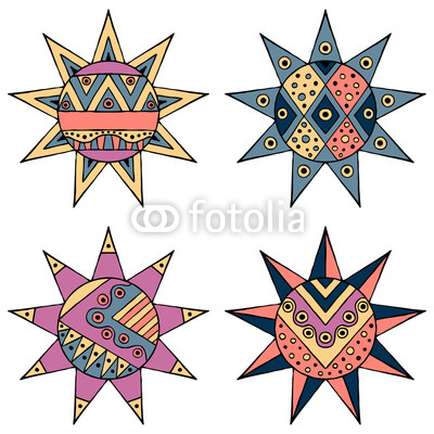 400x400 Set Of Vector Hand Drawn Decorative Stylized Childish Tribal Sun