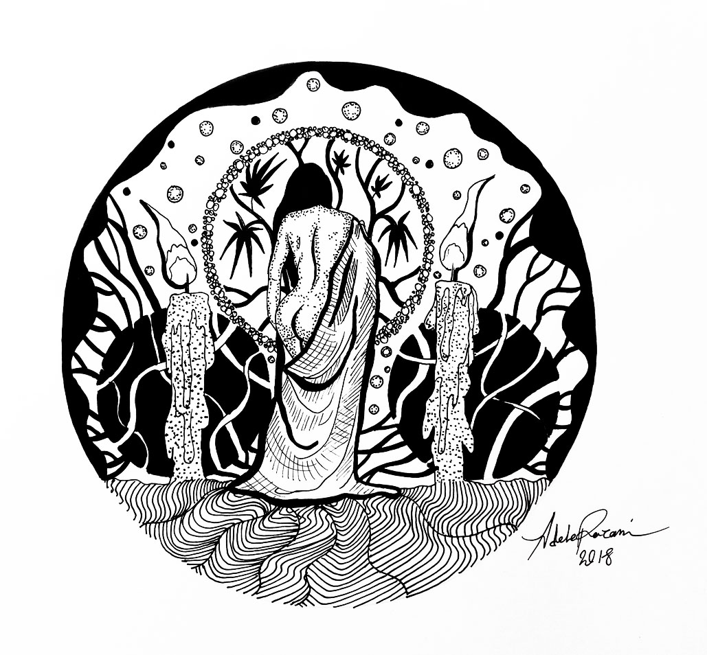 1029x954 Girl And Cannabis Series Original Drawing Smoke