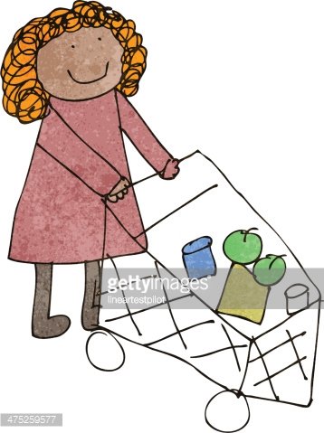 358x479 Child's Drawing Of Woman With Shopping Trolley Premium Clipart