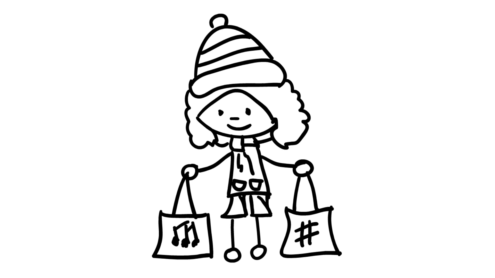 1920x1080 Christmas Kids Shopping With Bags In Hand Line Drawing