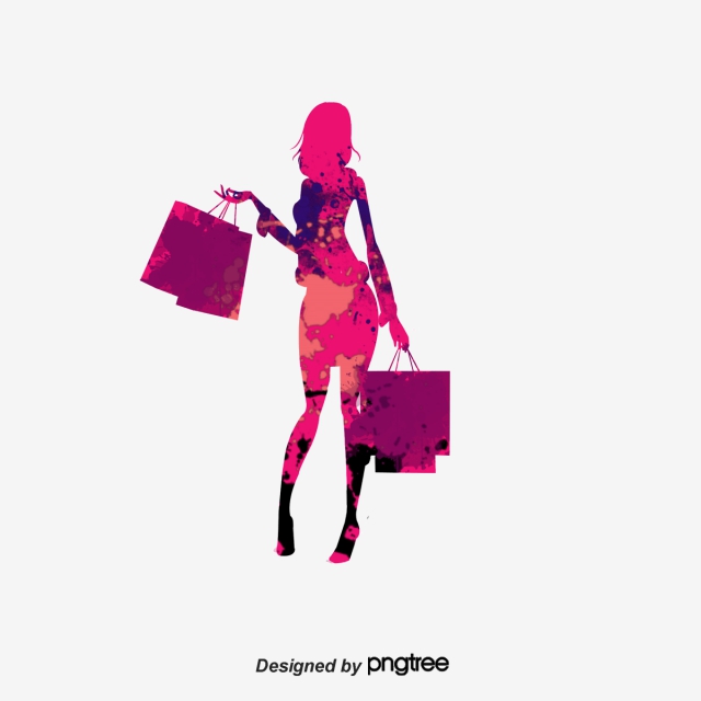 640x640 Cartoon Drawing Fashion Shopping Girl Silhouette, Cartoon Vector