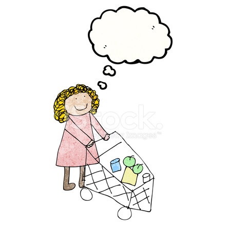440x440 Child's Drawing Of A Woman Shopping Stock Vector