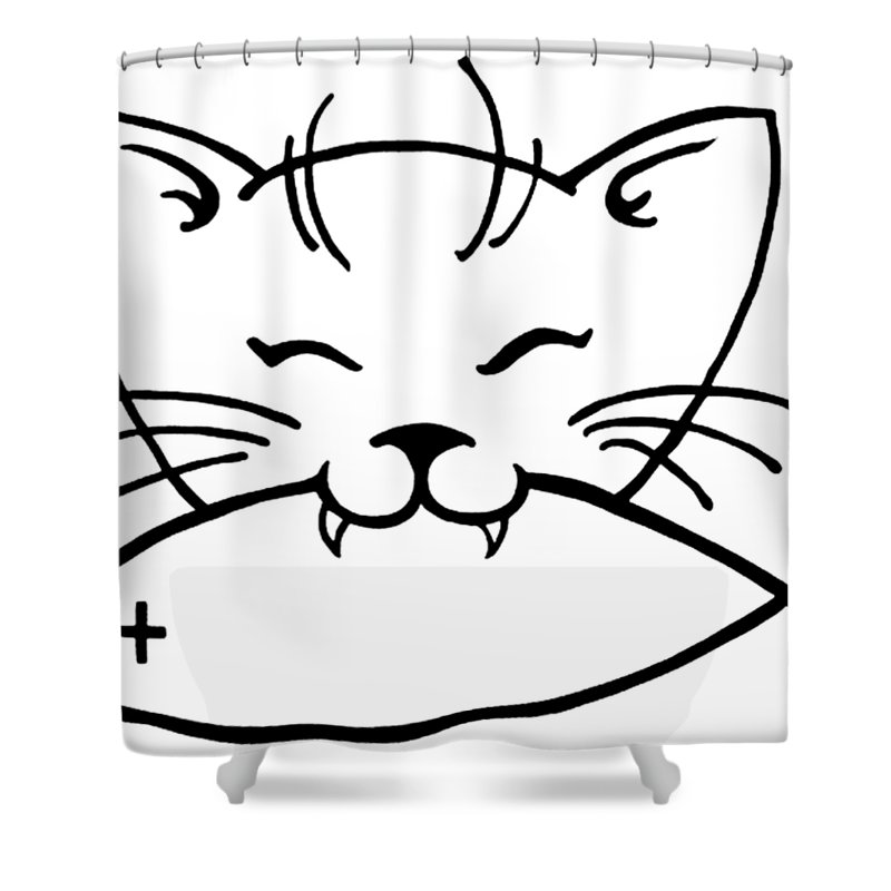 800x800 Kitty Eats Fish Shower Curtain For Sale