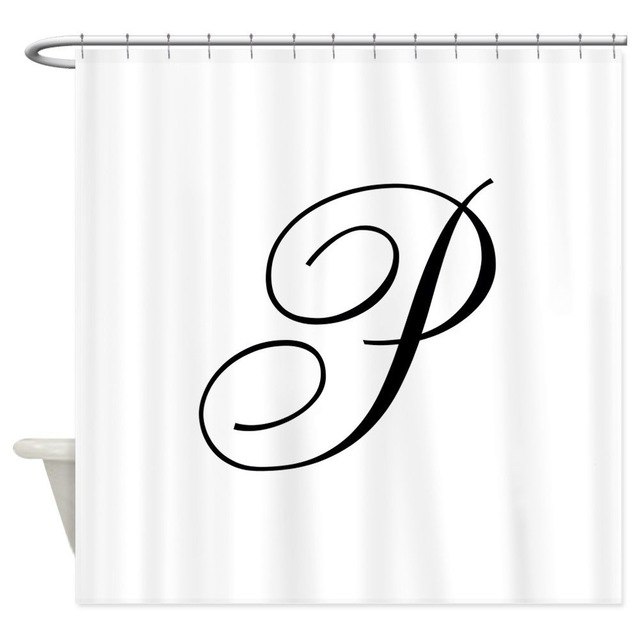 640x640 p initial black and white sript decorative fabric shower curtain