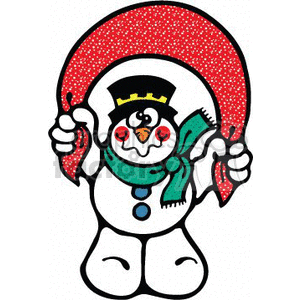 300x300 Snowman With Silly Eyes Holding A Red Cloth Clipart Royalty Free