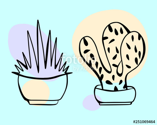 500x400 Cartoon Style Vector Illustration Of House Plants With Pink