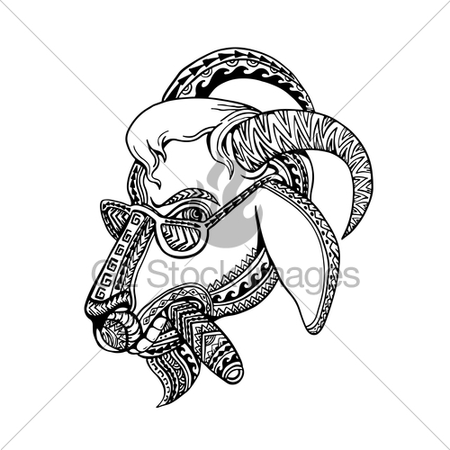 500x500 Goat Cigar Tribal Tattoo Style Gl Stock Images